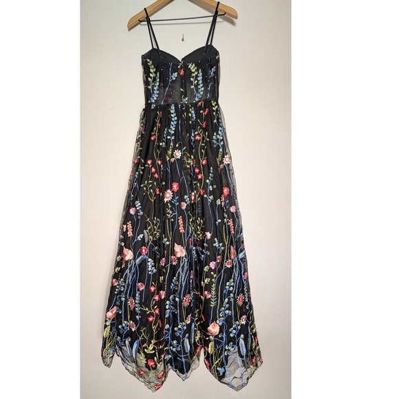 City Studio Black Floral Embroidered Floral Tulle Formal Long Evening Gown Sz 7 - Picture 2 of 16